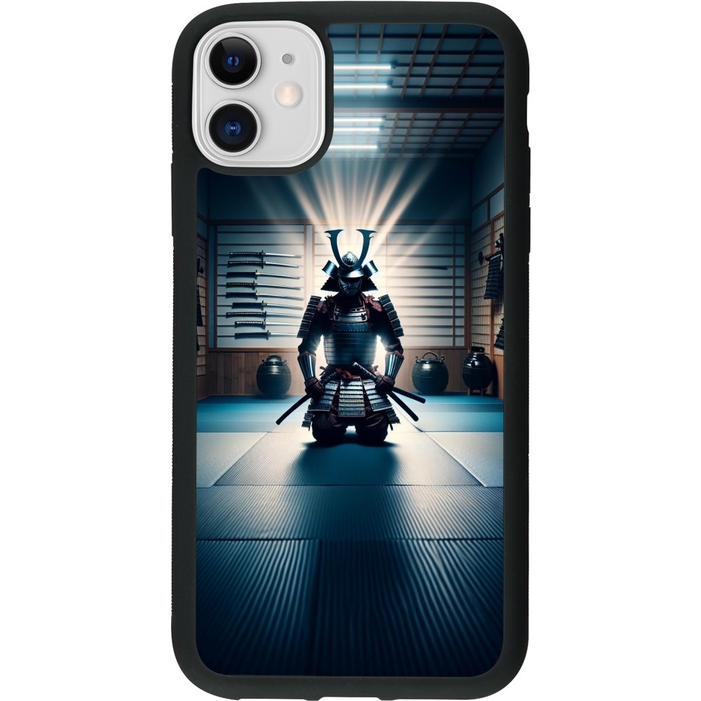 Coque iPhone 11 - Silicone rigide noir Samouraï en prière