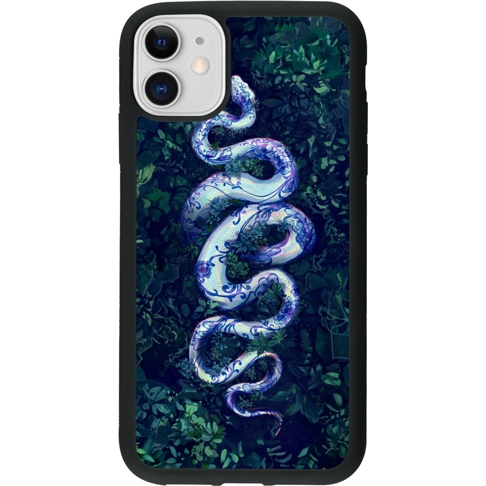 Coque iPhone 11 - Silicone rigide noir Serpent Blue Anaconda