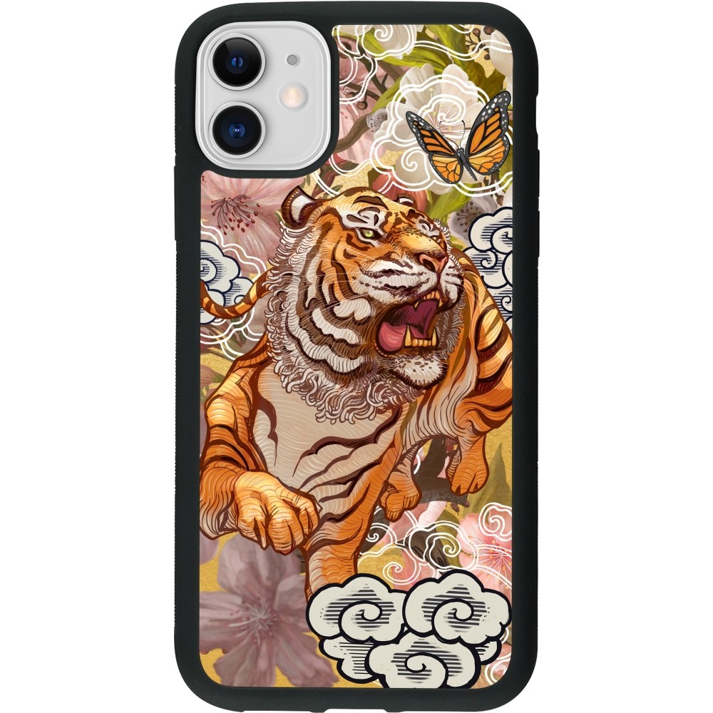 Coque iPhone 11 - Silicone rigide noir Spring 23 japanese tiger