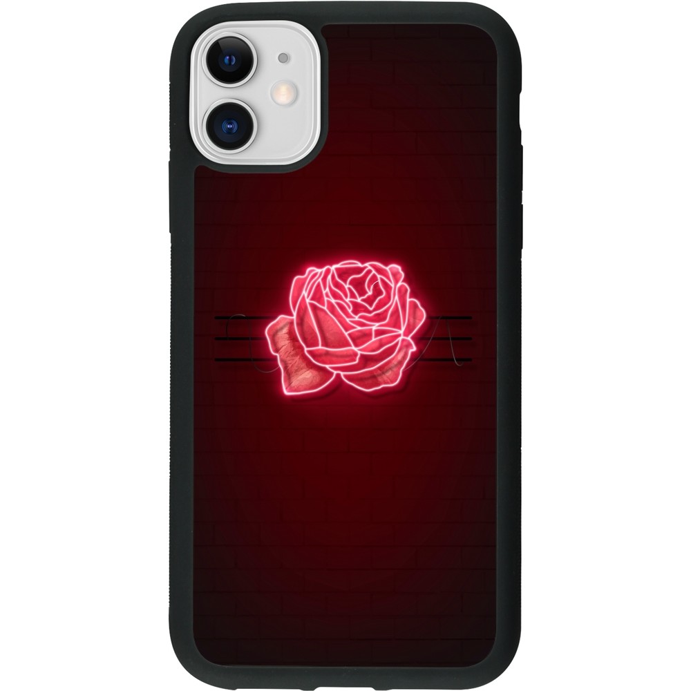 Coque iPhone 11 - Silicone rigide noir Spring 23 neon rose