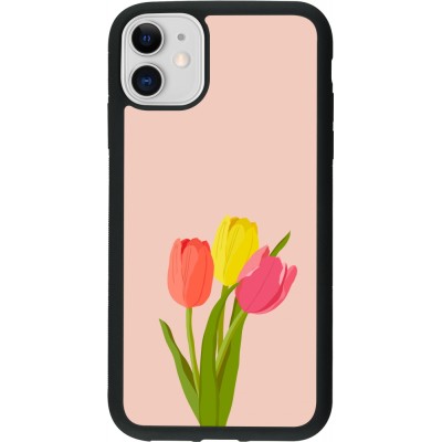 Coque iPhone 11 - Silicone rigide noir Spring 23 tulip trio