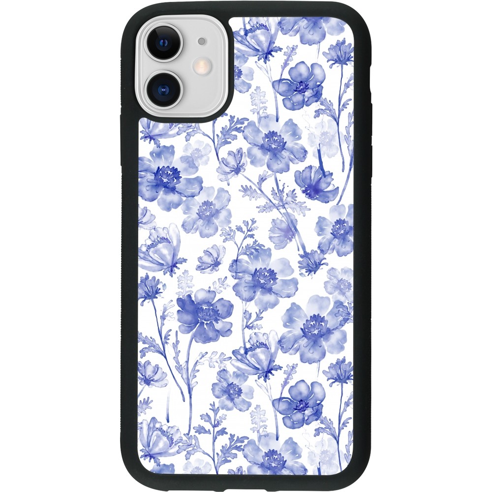 Coque iPhone 11 - Silicone rigide noir Spring 23 watercolor blue flowers