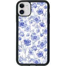 Coque iPhone 11 - Silicone rigide noir Spring 23 watercolor blue flowers