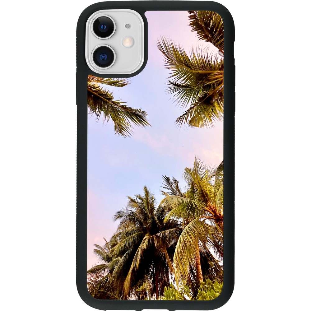 Coque iPhone 11 - Silicone rigide noir Summer 2023 palm tree vibe