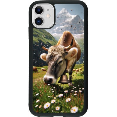 Coque iPhone 11 - Silicone rigide noir Vache montagne Valais