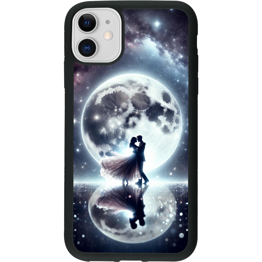 Coque iPhone 11 - Silicone rigide noir Valentine 2024 Love under the moon