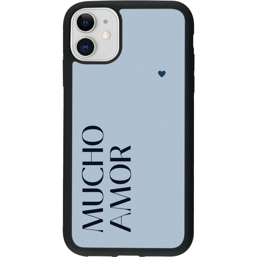 Coque iPhone 11 - Silicone rigide noir Valentine 2024 mucho amor azul