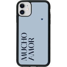 Coque iPhone 11 - Silicone rigide noir Valentine 2024 mucho amor azul