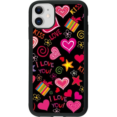 Coque iPhone 11 - Silicone rigide noir Valentine 2023 love symbols