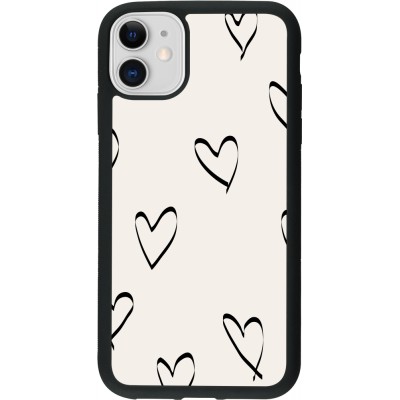 Coque iPhone 11 - Silicone rigide noir Valentine 2023 minimalist hearts