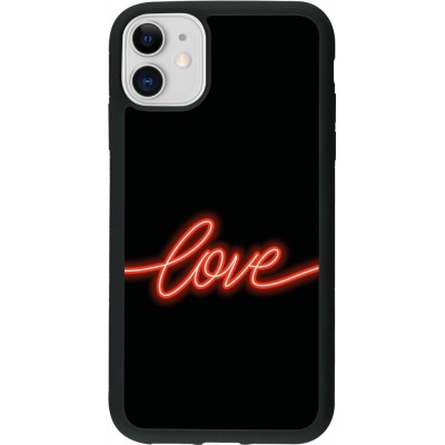 Coque iPhone 11 - Silicone rigide noir Valentine 2023 neon love