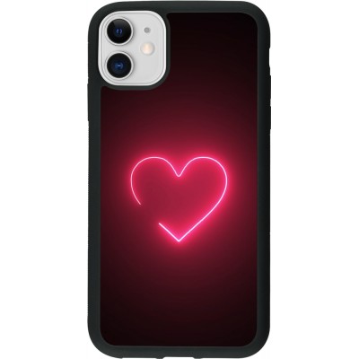 Coque iPhone 11 - Silicone rigide noir Valentine 2023 single neon heart