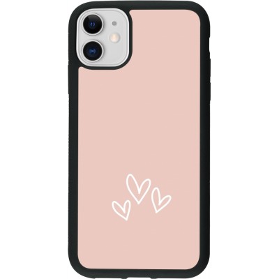 Coque iPhone 11 - Silicone rigide noir Valentine 2023 three minimalist hearts