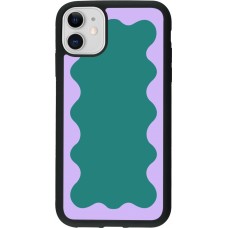 Coque iPhone 11 - Silicone rigide noir Wavy Rectangle Green Purple