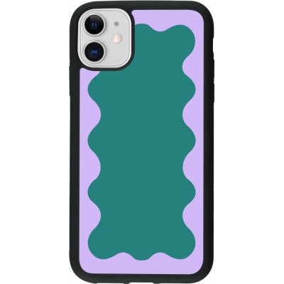 Coque iPhone 11 - Silicone rigide noir Wavy Rectangle Green Purple