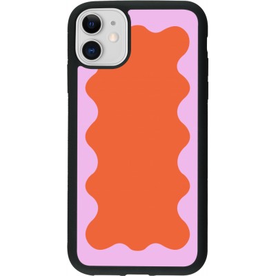 Coque iPhone 11 - Silicone rigide noir Wavy Rectangle Orange Pink