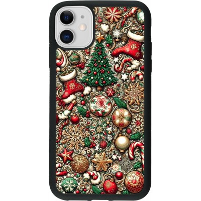 Coque iPhone 11 - Silicone rigide noir Noël 2023 micro pattern