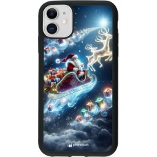 Coque iPhone 11 - Silicone rigide noir Noël 2023 Père Noël enchanté