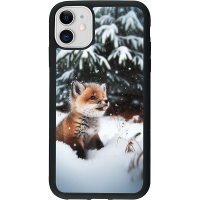 Coque iPhone 11 - Silicone rigide noir Noël 2023 Renardeau sapin