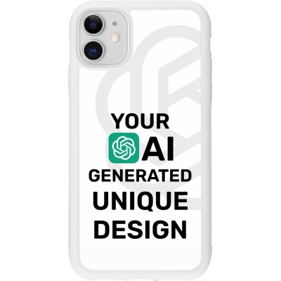 Coque iPhone 11 - Silicone rigide blanc 100% unique générée par intelligence artificielle (AI) avec vos idées