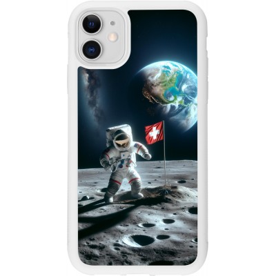 Coque iPhone 11 - Silicone rigide blanc Astro Suisse sur lune