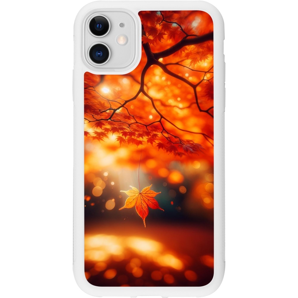 Coque iPhone 11 - Silicone rigide blanc Automne Magique Orange