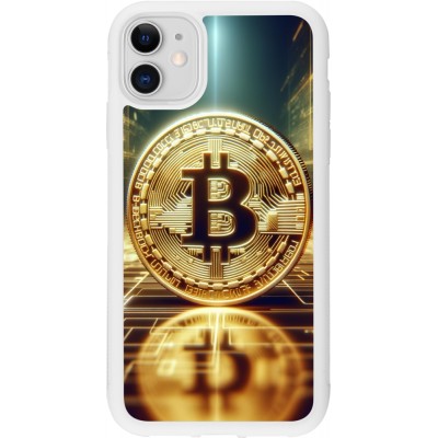 Coque iPhone 11 - Silicone rigide blanc Bitcoin Standing