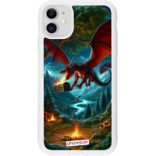 Coque iPhone 11 - Silicone rigide blanc Dragon Volant Forêt Trésor