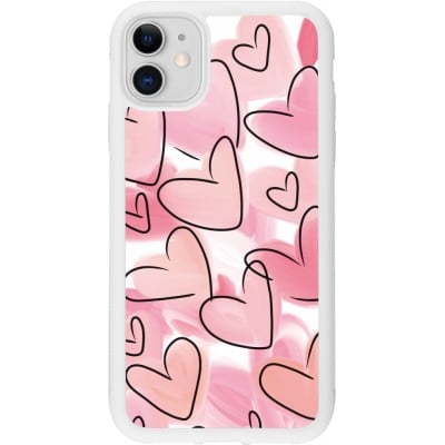 Coque iPhone 11 - Silicone rigide blanc Easter 2023 pink hearts