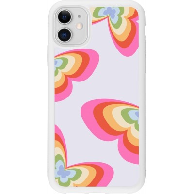 Coque iPhone 11 - Silicone rigide blanc Easter 2024 rainbow butterflies