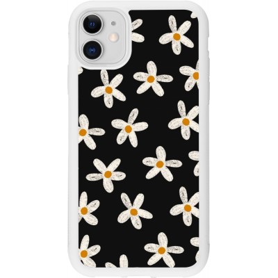 Coque iPhone 11 - Silicone rigide blanc Easter 2024 white on black flower