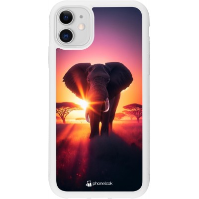 Coque iPhone 11 - Silicone rigide blanc Elephant Sunrise Beauty