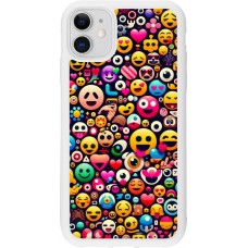 Coque iPhone 11 - Silicone rigide blanc Emoji Mix Color