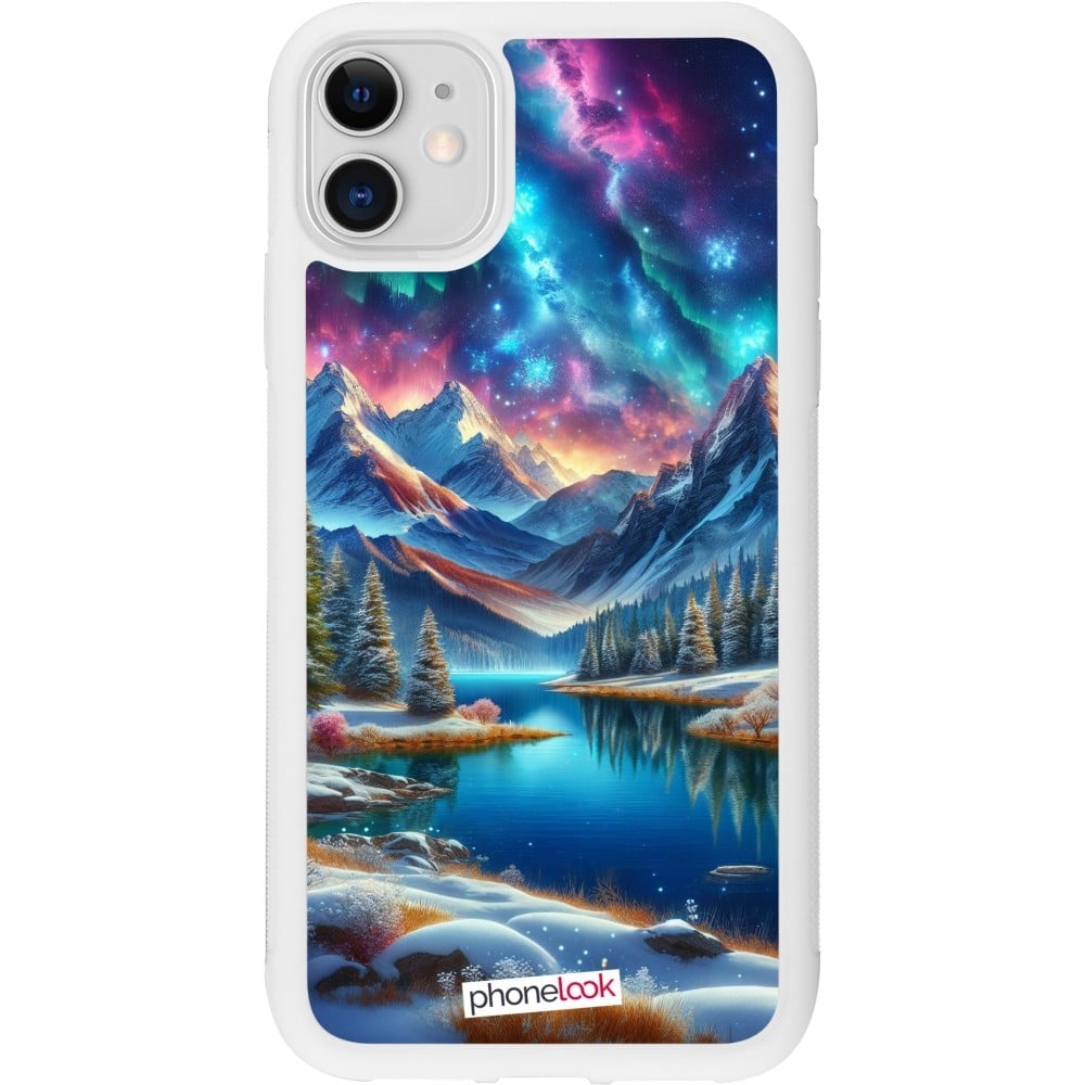 Coque iPhone 11 - Silicone rigide blanc Fantasy Mountain Lake Sky Stars