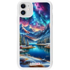 Coque iPhone 11 - Silicone rigide blanc Fantasy Mountain Lake Sky Stars