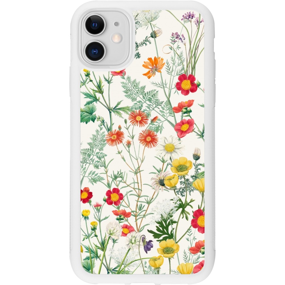 Coque iPhone 11 - Silicone rigide blanc Flora Botanical Wildlife