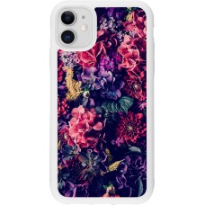 Coque iPhone 11 - Silicone rigide blanc Flowers Dark