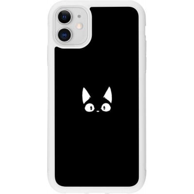 Coque iPhone 11 - Silicone rigide blanc Funny cat on black