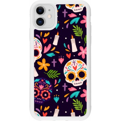 Coque iPhone 11 - Silicone rigide blanc Halloween 2023 mexican style