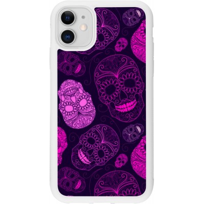 Coque iPhone 11 - Silicone rigide blanc Halloween 2023 pink skulls