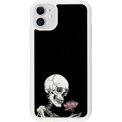 Coque iPhone 11 - Silicone rigide blanc Halloween 2023 rose and skeleton