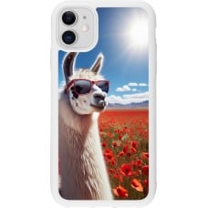 Coque iPhone 11 - Silicone rigide blanc Lama Chic en Coquelicot