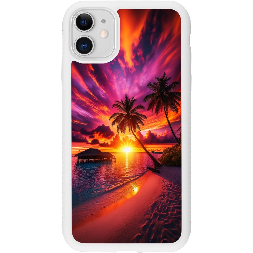 Coque iPhone 11 - Silicone rigide blanc Maldives Dusk Bliss