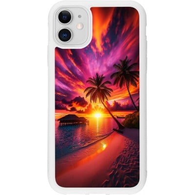 Coque iPhone 11 - Silicone rigide blanc Maldives Dusk Bliss