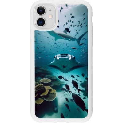 Coque iPhone 11 - Silicone rigide blanc Manta Lagon Nettoyage