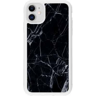 Coque iPhone 11 - Silicone rigide blanc Marble Black 01