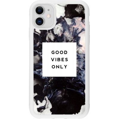 Coque iPhone 11 - Silicone rigide blanc Marble Good Vibes Only