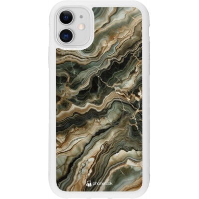 Coque iPhone 11 - Silicone rigide blanc Marbre Olive