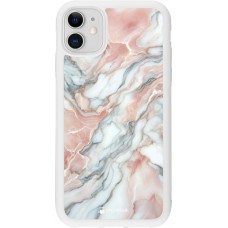 Coque iPhone 11 - Silicone rigide blanc Marbre Rose Lumineux