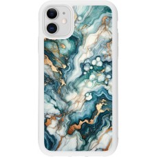 Coque iPhone 11 - Silicone rigide blanc Marbre Vert Bleu Doré